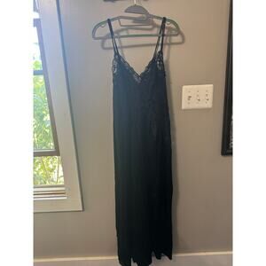 VTG Women's Full Length Sz Med Nightgown Black Sheer Lace-Nylon-Double Straps